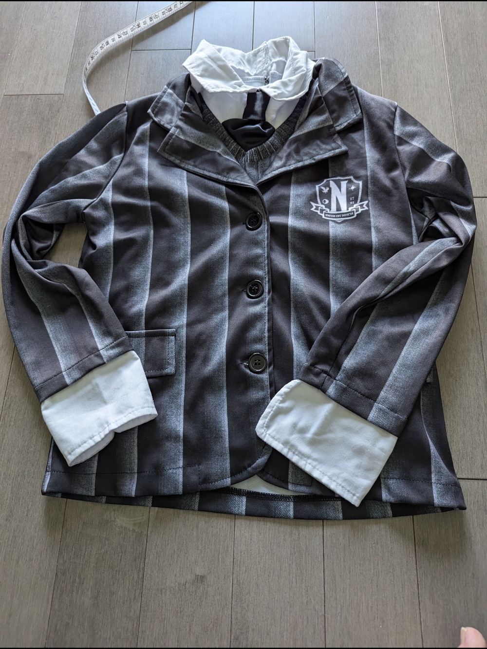 Kids Black and Gray Striped School Blazer Costume with White Shirt